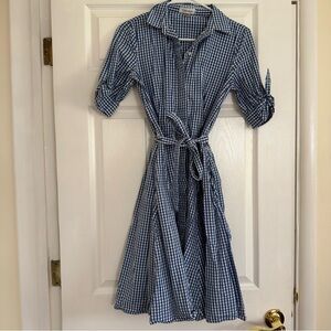 Calvin Klein Blue and White Gingham Shirt Dress